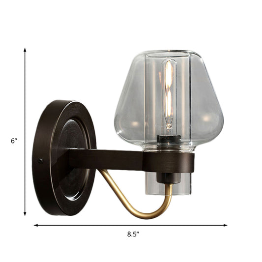 Clear Glass Mushroom Shade Wall Sconce Modern 1 Light Bedroom Lighting Fixture in Black Clearhalo 'Cast Iron' 'Glass' 'Industrial' 'Modern wall lights' 'Modern' 'Tiffany' 'Traditional wall lights' 'Wall Lamps & Sconces' 'Wall Lights' Lighting' 147005
