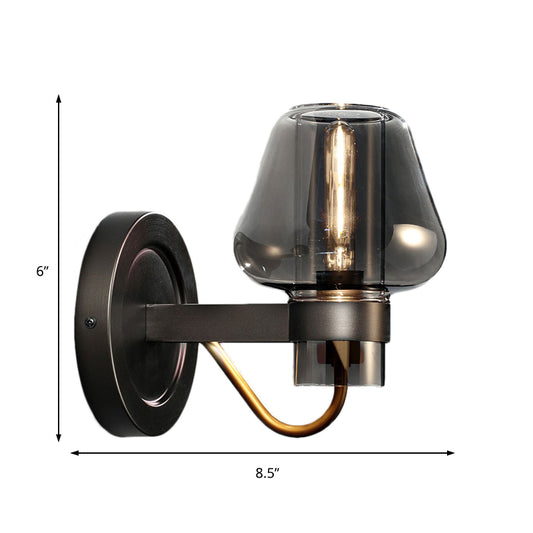 Black One Light Sconce Light Modern Smoked Glass Mushroom Lighting Fixture for Bedroom Clearhalo 'Cast Iron' 'Glass' 'Industrial' 'Modern wall lights' 'Modern' 'Tiffany' 'Traditional wall lights' 'Wall Lamps & Sconces' 'Wall Lights' Lighting' 147013