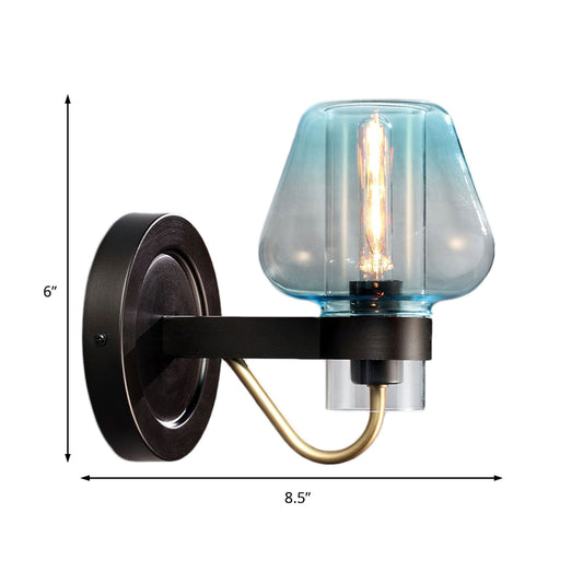 Tapered Shade Bedroom Wall Light Fixture Modern Blue Glass 1 Light Black Sconce Lamp Clearhalo 'Cast Iron' 'Glass' 'Industrial' 'Modern wall lights' 'Modern' 'Tiffany' 'Traditional wall lights' 'Wall Lamps & Sconces' 'Wall Lights' Lighting' 147017
