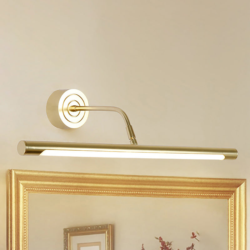 16"/20" W Slim Cylindrical Vanity Mirror Light Modernism Metal LED Golden Wall Mount Lamp for Bedroom, Warm/White Lighting Clearhalo 'Cast Iron' 'Glass' 'Industrial' 'Modern wall lights' 'Modern' 'Tiffany' 'Traditional wall lights' 'Vanity Lights' 'Wall Lights' Lighting' 147019