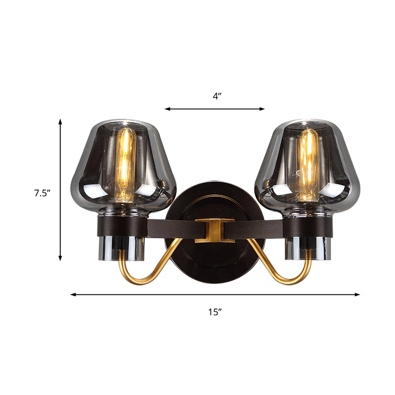 2-Bulb Wall Light with Mushroom Shade Smoked Glass Modern Bedroom Sconce Lighting Fixture Clearhalo 'Cast Iron' 'Glass' 'Industrial wall lights' 'Industrial' 'Middle century wall lights' 'Modern' 'Tiffany' 'Traditional wall lights' 'Wall Lamps & Sconces' 'Wall Lights' Lighting' 147041