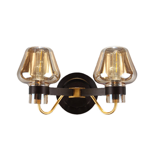2-Light Mushroom Sconce Light Fixture Modern Black Amber Glass Wall Lamp for Living Room Clearhalo 'Cast Iron' 'Glass' 'Industrial' 'Modern wall lights' 'Modern' 'Tiffany' 'Traditional wall lights' 'Wall Lamps & Sconces' 'Wall Lights' Lighting' 147079