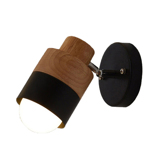 1 Light Rotatable Wall Sconce Lighting Modern Cylinder Metal and Wood Wall Mount Light in Black/white Clearhalo 'Art deco wall lights' 'Cast Iron' 'Glass' 'Industrial wall lights' 'Industrial' 'Middle century wall lights' 'Modern' 'Rustic wall lights' 'Tiffany' 'Traditional wall lights' 'Wall Lamps & Sconces' 'Wall Lights' Lighting' 147087