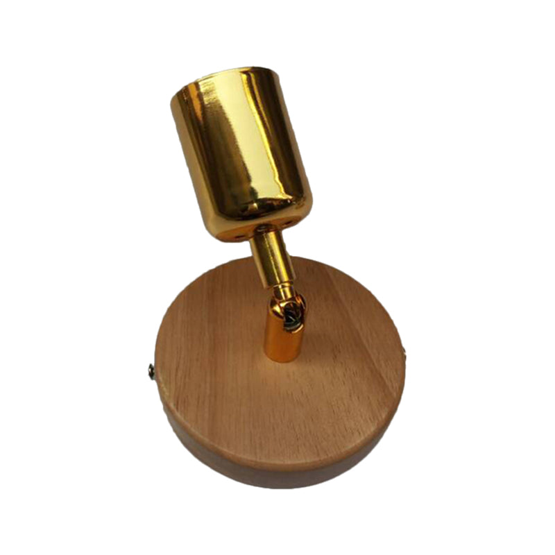 Cup Shaped Metal Wall Lamp Lodge 1 Light Living Room Wall Mount Fixture with Circular Wooden Backplate in Silver/Gold Clearhalo 'Industrial wall lights' 'Industrial' 'Middle century wall lights' 'Rustic wall lights' 'Tiffany' 'Wall Lamps & Sconces' 'Wall Lights' Lighting' 147118