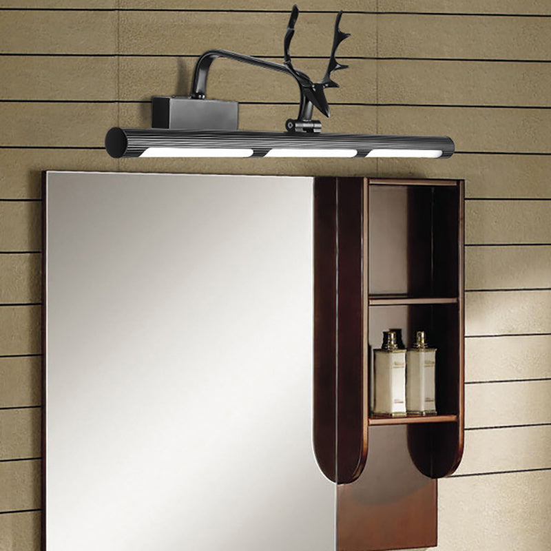 17"/25" W Linear Wall Lamp Lodge Style Metal LED Black Finish Vanity Light with Antler Accent for Bathroom Clearhalo 'Cast Iron' 'Glass' 'Industrial' 'Modern wall lights' 'Modern' 'Tiffany' 'Traditional wall lights' 'Vanity Lights' 'Wall Lights' Lighting' 147120