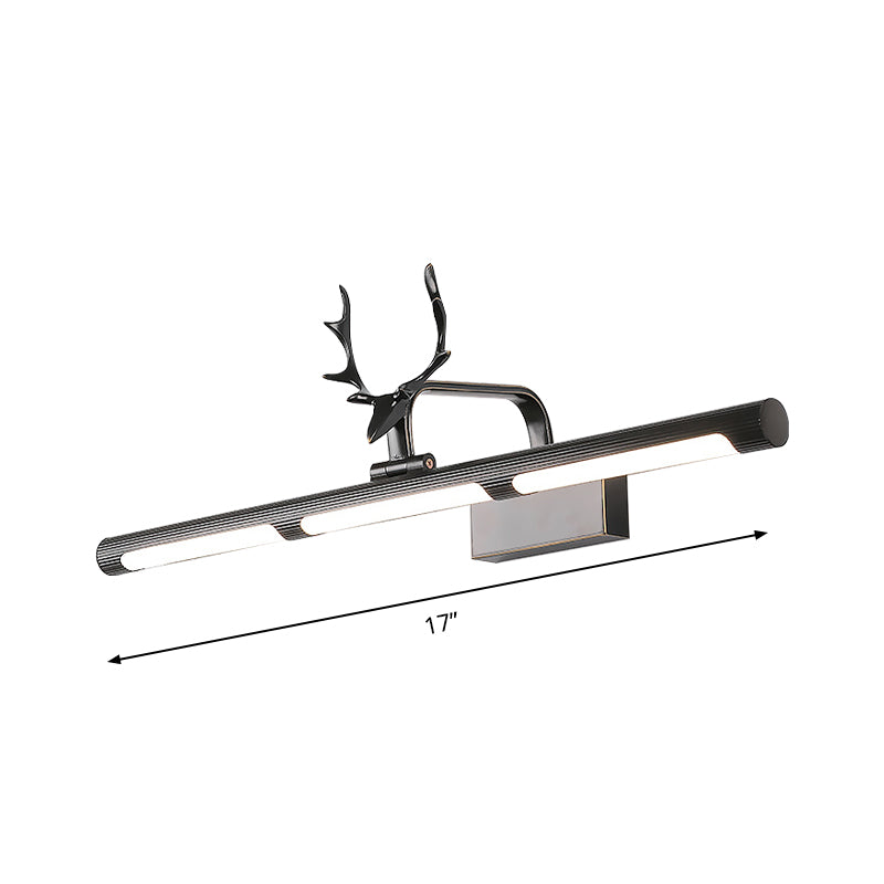 17"/25" W Linear Wall Lamp Lodge Style Metal LED Black Finish Vanity Light with Antler Accent for Bathroom Clearhalo 'Cast Iron' 'Glass' 'Industrial' 'Modern wall lights' 'Modern' 'Tiffany' 'Traditional wall lights' 'Vanity Lights' 'Wall Lights' Lighting' 147123