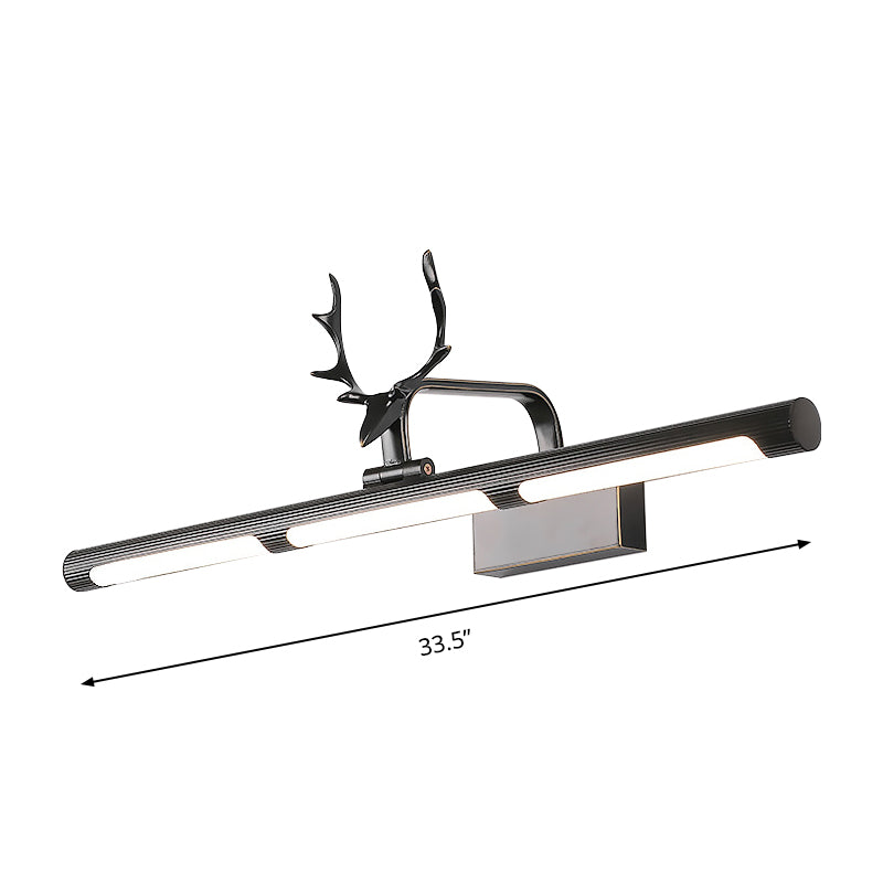 17"/25" W Linear Wall Lamp Lodge Style Metal LED Black Finish Vanity Light with Antler Accent for Bathroom Clearhalo 'Cast Iron' 'Glass' 'Industrial' 'Modern wall lights' 'Modern' 'Tiffany' 'Traditional wall lights' 'Vanity Lights' 'Wall Lights' Lighting' 147125