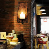Cylinder Coffee Shop Wall Light Fixture Coastal Marble 1 Light Brown Sconce Lamp with Wooden Semicircle/Foot/Rectangle Base Brown Rectangle Clearhalo 'Industrial wall lights' 'Industrial' 'Middle century wall lights' 'Rustic wall lights' 'Tiffany' 'Wall Lamps & Sconces' 'Wall Lights' Lighting' 147126
