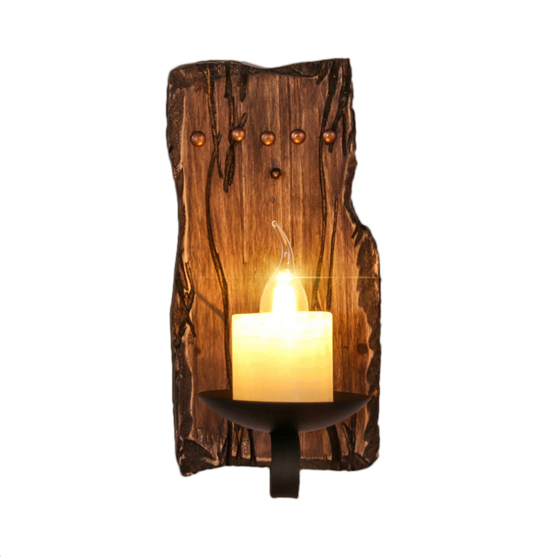 Cylinder Coffee Shop Wall Light Fixture Coastal Marble 1 Light Brown Sconce Lamp with Wooden Semicircle/Foot/Rectangle Base Clearhalo 'Industrial wall lights' 'Industrial' 'Middle century wall lights' 'Rustic wall lights' 'Tiffany' 'Wall Lamps & Sconces' 'Wall Lights' Lighting' 147128