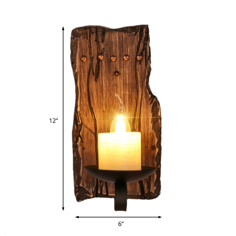 Cylinder Coffee Shop Wall Light Fixture Coastal Marble 1 Light Brown Sconce Lamp with Wooden Semicircle/Foot/Rectangle Base Clearhalo 'Industrial wall lights' 'Industrial' 'Middle century wall lights' 'Rustic wall lights' 'Tiffany' 'Wall Lamps & Sconces' 'Wall Lights' Lighting' 147129
