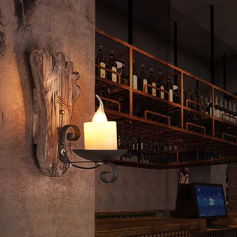 Cylinder Coffee Shop Wall Light Fixture Coastal Marble 1 Light Brown Sconce Lamp with Wooden Semicircle/Foot/Rectangle Base Brown Foot Clearhalo 'Industrial wall lights' 'Industrial' 'Middle century wall lights' 'Rustic wall lights' 'Tiffany' 'Wall Lamps & Sconces' 'Wall Lights' Lighting' 147130