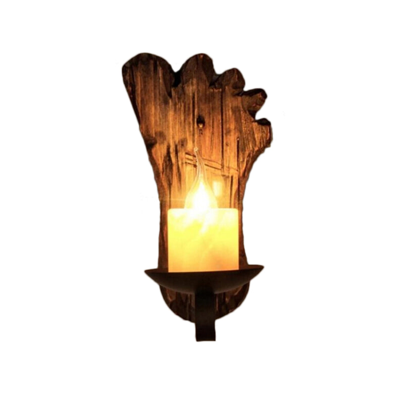 Cylinder Coffee Shop Wall Light Fixture Coastal Marble 1 Light Brown Sconce Lamp with Wooden Semicircle/Foot/Rectangle Base Clearhalo 'Industrial wall lights' 'Industrial' 'Middle century wall lights' 'Rustic wall lights' 'Tiffany' 'Wall Lamps & Sconces' 'Wall Lights' Lighting' 147132