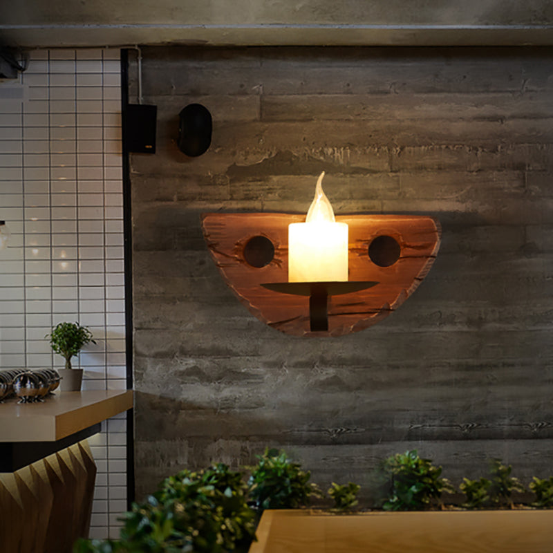 Cylinder Coffee Shop Wall Light Fixture Coastal Marble 1 Light Brown Sconce Lamp with Wooden Semicircle/Foot/Rectangle Base Brown Semicircle Clearhalo 'Industrial wall lights' 'Industrial' 'Middle century wall lights' 'Rustic wall lights' 'Tiffany' 'Wall Lamps & Sconces' 'Wall Lights' Lighting' 147134