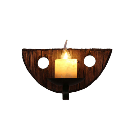 Cylinder Coffee Shop Wall Light Fixture Coastal Marble 1 Light Brown Sconce Lamp with Wooden Semicircle/Foot/Rectangle Base Clearhalo 'Industrial wall lights' 'Industrial' 'Middle century wall lights' 'Rustic wall lights' 'Tiffany' 'Wall Lamps & Sconces' 'Wall Lights' Lighting' 147136