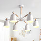 Cone Living Room Chandelier Light Nordic Metal 6 Bulbs Black/White Suspension Lamp with Wooden Arm Clearhalo 'Ceiling Lights' 'Chandeliers' 'Industrial Chandeliers' 'Industrial' 'Middle Century Chandeliers' 'Tiffany' Lighting' 1472605