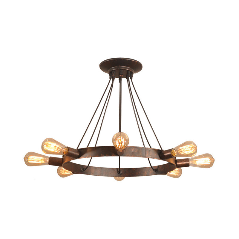 Brown 8 Bulbs Chandelier Lamp Industrial Metal Exposed Bulb Pedant Lighting Fixture with Circle Design Clearhalo 'Cast Iron' 'Ceiling Lights' 'Chandeliers' 'Industrial Chandeliers' 'Industrial' 'Metal' 'Middle Century Chandeliers' 'Rustic Chandeliers' 'Tiffany' Lighting' 1472612