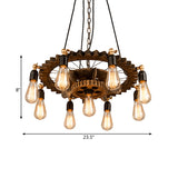 Iron Brass Chandelier Lighting Gear 9 Heads Industrial Suspension Light with Bare Bulb Design Clearhalo 'Cast Iron' 'Ceiling Lights' 'Chandeliers' 'Industrial Chandeliers' 'Industrial' 'Metal' 'Middle Century Chandeliers' 'Rustic Chandeliers' 'Tiffany' Lighting' 1472618