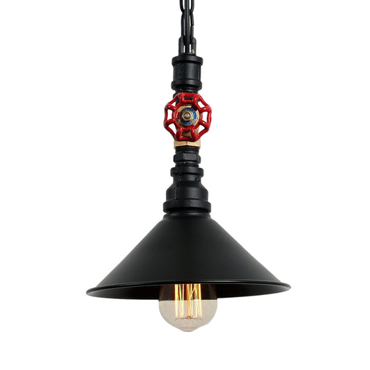 Black/Bronze 1 Light Hanging Lamp Industrial Metal Water Pipe and Valve Suspension Pendant with Cone Shade Clearhalo 'Art Deco Pendants' 'Black' 'Cast Iron' 'Ceiling Lights' 'Ceramic' 'Crystal' 'Industrial Pendants' 'Industrial' 'Metal' 'Middle Century Pendants' 'Pendant Lights' 'Pendants' 'Rustic Pendants' 'Tiffany' Lighting' 1472662