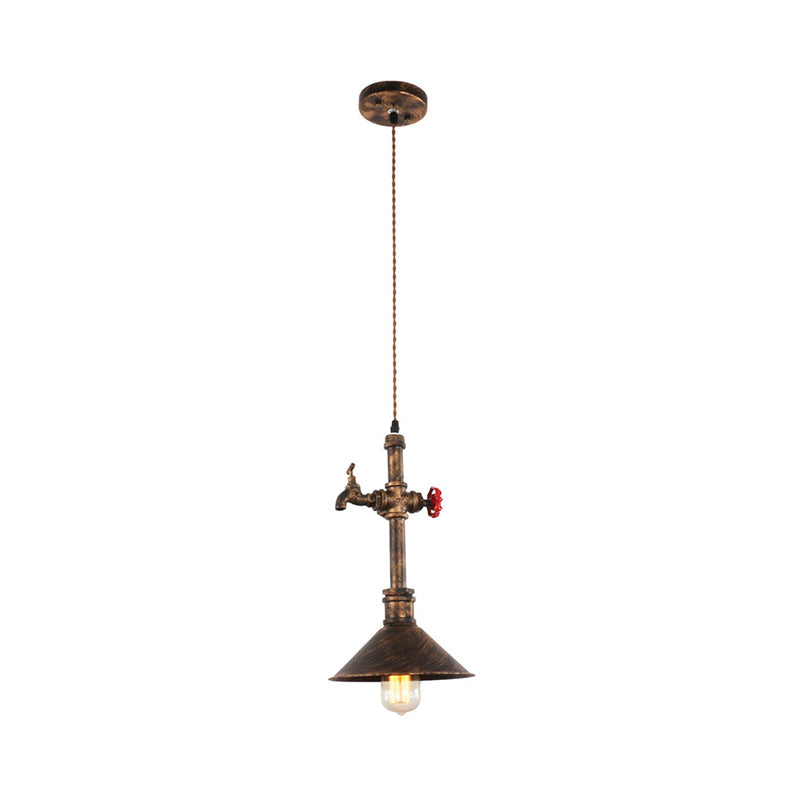 Iron Bronze Drop Lamp Tapered 1-Head Antique Pendant Light Fixture with Water Tap and Valve Design Clearhalo 'Art Deco Pendants' 'Cast Iron' 'Ceiling Lights' 'Ceramic' 'Crystal' 'Industrial Pendants' 'Industrial' 'Metal' 'Middle Century Pendants' 'Pendant Lights' 'Pendants' 'Tiffany' Lighting' 1472671