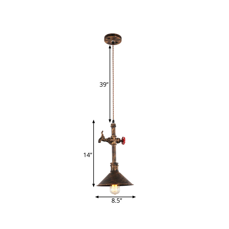 Iron Bronze Drop Lamp Tapered 1-Head Antique Pendant Light Fixture with Water Tap and Valve Design Clearhalo 'Art Deco Pendants' 'Cast Iron' 'Ceiling Lights' 'Ceramic' 'Crystal' 'Industrial Pendants' 'Industrial' 'Metal' 'Middle Century Pendants' 'Pendant Lights' 'Pendants' 'Tiffany' Lighting' 1472672