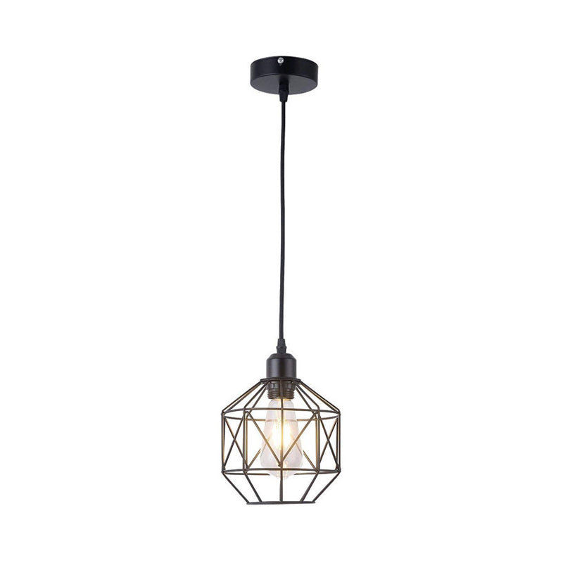 Prism Cage Iron Pendant Light Industrial Style 1 Head Dining Room Down Lighting in Black Clearhalo 'Art Deco Pendants' 'Black' 'Cast Iron' 'Ceiling Lights' 'Ceramic' 'Crystal' 'Industrial Pendants' 'Industrial' 'Metal' 'Middle Century Pendants' 'Pendant Lights' 'Pendants' 'Rustic Pendants' 'Tiffany' Lighting' 1472681