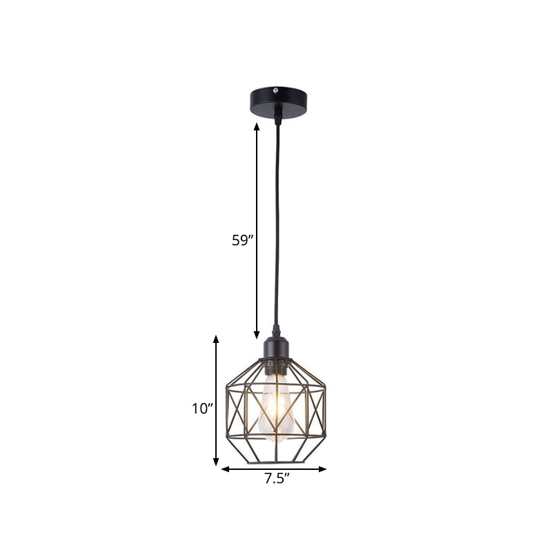 Prism Cage Iron Pendant Light Industrial Style 1 Head Dining Room Down Lighting in Black Clearhalo 'Art Deco Pendants' 'Black' 'Cast Iron' 'Ceiling Lights' 'Ceramic' 'Crystal' 'Industrial Pendants' 'Industrial' 'Metal' 'Middle Century Pendants' 'Pendant Lights' 'Pendants' 'Rustic Pendants' 'Tiffany' Lighting' 1472682