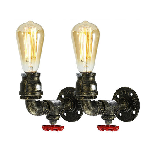 Bronze Plumbing Pipe Sconce Light Factory Metal 1 Bulb Restaurant Wall Lamp with Water Valve, 1/2 Packs 2.0 Bronze Clearhalo 'Art deco wall lights' 'Cast Iron' 'Glass' 'Industrial wall lights' 'Industrial' 'Middle century wall lights' 'Modern' 'Rustic wall lights' 'Tiffany' 'Traditional wall lights' 'Wall Lamps & Sconces' 'Wall Lights' Lighting' 1472688