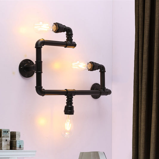 Industrial Twisted Pipe Wall Sconce 3 Heads Iron Wall Mounted Light Fixture in Black for Restaurant Black Clearhalo 'Art deco wall lights' 'Cast Iron' 'Glass' 'Industrial wall lights' 'Industrial' 'Middle century wall lights' 'Modern' 'Rustic wall lights' 'Tiffany' 'Traditional wall lights' 'Wall Lamps & Sconces' 'Wall Lights' Lighting' 1472699