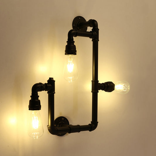 Industrial Twisted Pipe Wall Sconce 3 Heads Iron Wall Mounted Light Fixture in Black for Restaurant Clearhalo 'Art deco wall lights' 'Cast Iron' 'Glass' 'Industrial wall lights' 'Industrial' 'Middle century wall lights' 'Modern' 'Rustic wall lights' 'Tiffany' 'Traditional wall lights' 'Wall Lamps & Sconces' 'Wall Lights' Lighting' 1472701