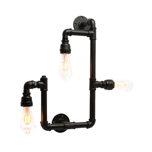 Industrial Twisted Pipe Wall Sconce 3 Heads Iron Wall Mounted Light Fixture in Black for Restaurant Clearhalo 'Art deco wall lights' 'Cast Iron' 'Glass' 'Industrial wall lights' 'Industrial' 'Middle century wall lights' 'Modern' 'Rustic wall lights' 'Tiffany' 'Traditional wall lights' 'Wall Lamps & Sconces' 'Wall Lights' Lighting' 1472702