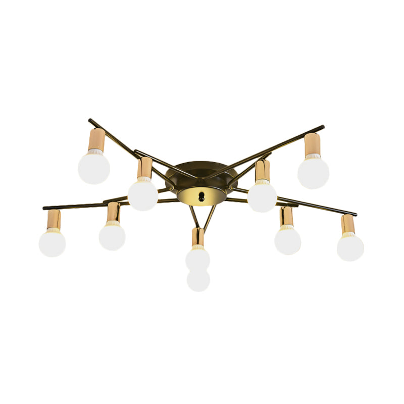 Gold 6/8/10-Head Ceiling Flush Traditional Iron Starburst Semi Flush Light Fixture with White Glass Shade Clearhalo 'Ceiling Lights' 'Close To Ceiling Lights' 'Close to ceiling' 'Semi-flushmount' Lighting' 1472722