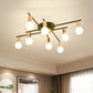 Gold 6/8/10-Head Ceiling Flush Traditional Iron Starburst Semi Flush Light Fixture with White Glass Shade 8 Gold Clearhalo 'Ceiling Lights' 'Close To Ceiling Lights' 'Close to ceiling' 'Semi-flushmount' Lighting' 1472725