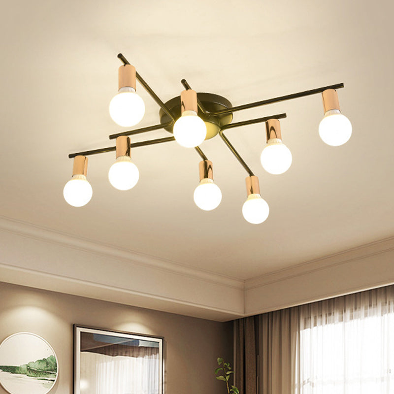 Gold 6/8/10-Head Ceiling Flush Traditional Iron Starburst Semi Flush Light Fixture with White Glass Shade 8 Gold Clearhalo 'Ceiling Lights' 'Close To Ceiling Lights' 'Close to ceiling' 'Semi-flushmount' Lighting' 1472725
