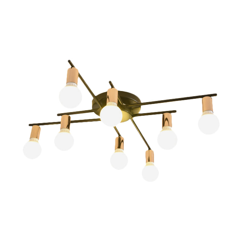 Gold 6/8/10-Head Ceiling Flush Traditional Iron Starburst Semi Flush Light Fixture with White Glass Shade Clearhalo 'Ceiling Lights' 'Close To Ceiling Lights' 'Close to ceiling' 'Semi-flushmount' Lighting' 1472727