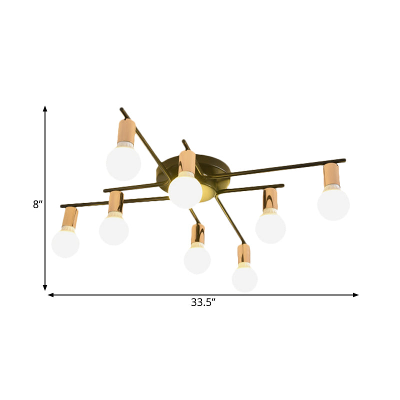 Gold 6/8/10-Head Ceiling Flush Traditional Iron Starburst Semi Flush Light Fixture with White Glass Shade Clearhalo 'Ceiling Lights' 'Close To Ceiling Lights' 'Close to ceiling' 'Semi-flushmount' Lighting' 1472728