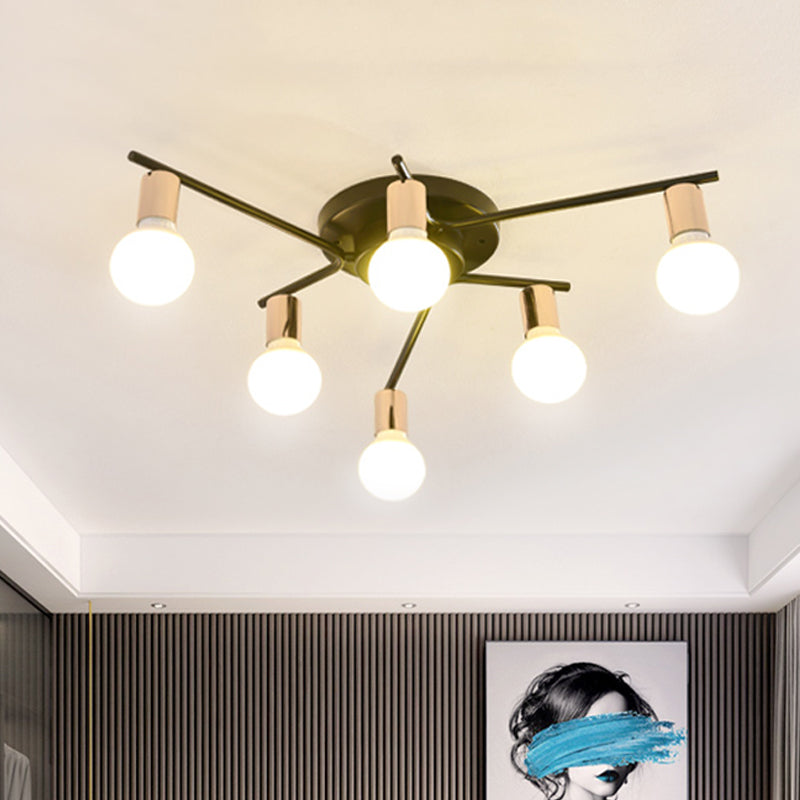 Gold 6/8/10-Head Ceiling Flush Traditional Iron Starburst Semi Flush Light Fixture with White Glass Shade Clearhalo 'Ceiling Lights' 'Close To Ceiling Lights' 'Close to ceiling' 'Semi-flushmount' Lighting' 1472729