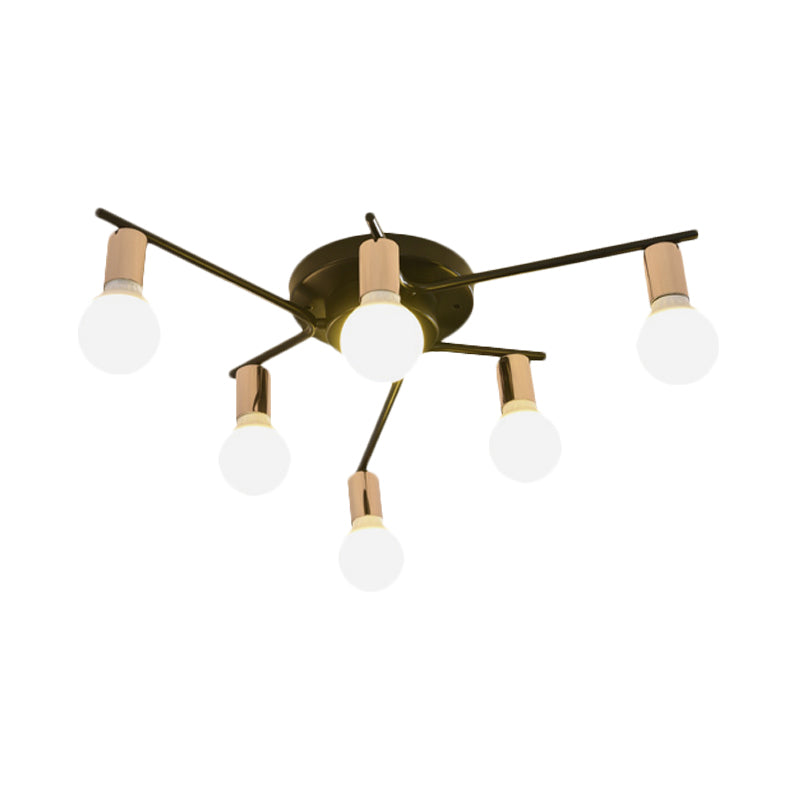 Gold 6/8/10-Head Ceiling Flush Traditional Iron Starburst Semi Flush Light Fixture with White Glass Shade Clearhalo 'Ceiling Lights' 'Close To Ceiling Lights' 'Close to ceiling' 'Semi-flushmount' Lighting' 1472732