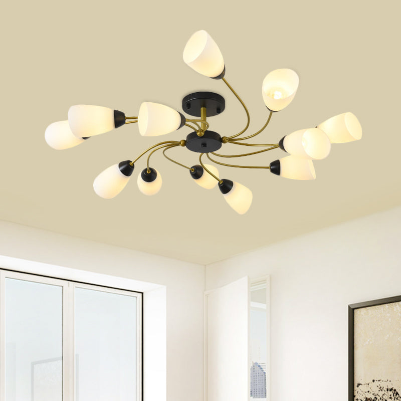 Iron Black/Gold Ceiling Fixture Spiral 9/12-Head Traditional Semi Flush Mount Light with Tapered White Glass Shade Clearhalo 'Ceiling Lights' 'Close To Ceiling Lights' 'Close to ceiling' 'Semi-flushmount' Lighting' 1472736