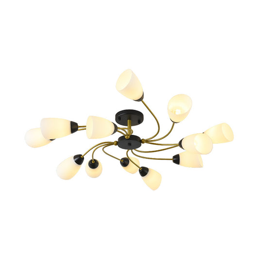 Iron Black/Gold Ceiling Fixture Spiral 9/12-Head Traditional Semi Flush Mount Light with Tapered White Glass Shade Clearhalo 'Ceiling Lights' 'Close To Ceiling Lights' 'Close to ceiling' 'Semi-flushmount' Lighting' 1472737