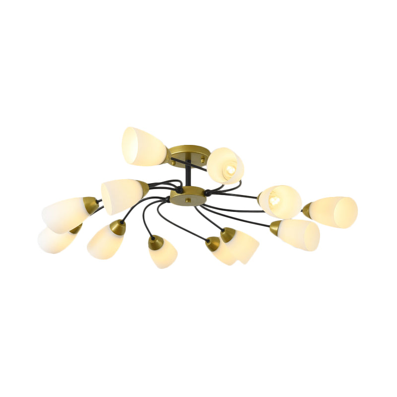 Iron Black/Gold Ceiling Fixture Spiral 9/12-Head Traditional Semi Flush Mount Light with Tapered White Glass Shade Clearhalo 'Ceiling Lights' 'Close To Ceiling Lights' 'Close to ceiling' 'Semi-flushmount' Lighting' 1472747