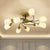 Iron Black/Gold Ceiling Fixture Spiral 9/12-Head Traditional Semi Flush Mount Light with Tapered White Glass Shade 9 Gold Clearhalo 'Ceiling Lights' 'Close To Ceiling Lights' 'Close to ceiling' 'Semi-flushmount' Lighting' 1472748