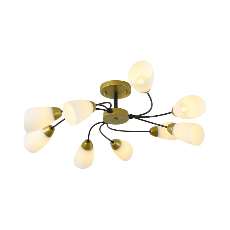 Iron Black/Gold Ceiling Fixture Spiral 9/12-Head Traditional Semi Flush Mount Light with Tapered White Glass Shade Clearhalo 'Ceiling Lights' 'Close To Ceiling Lights' 'Close to ceiling' 'Semi-flushmount' Lighting' 1472751