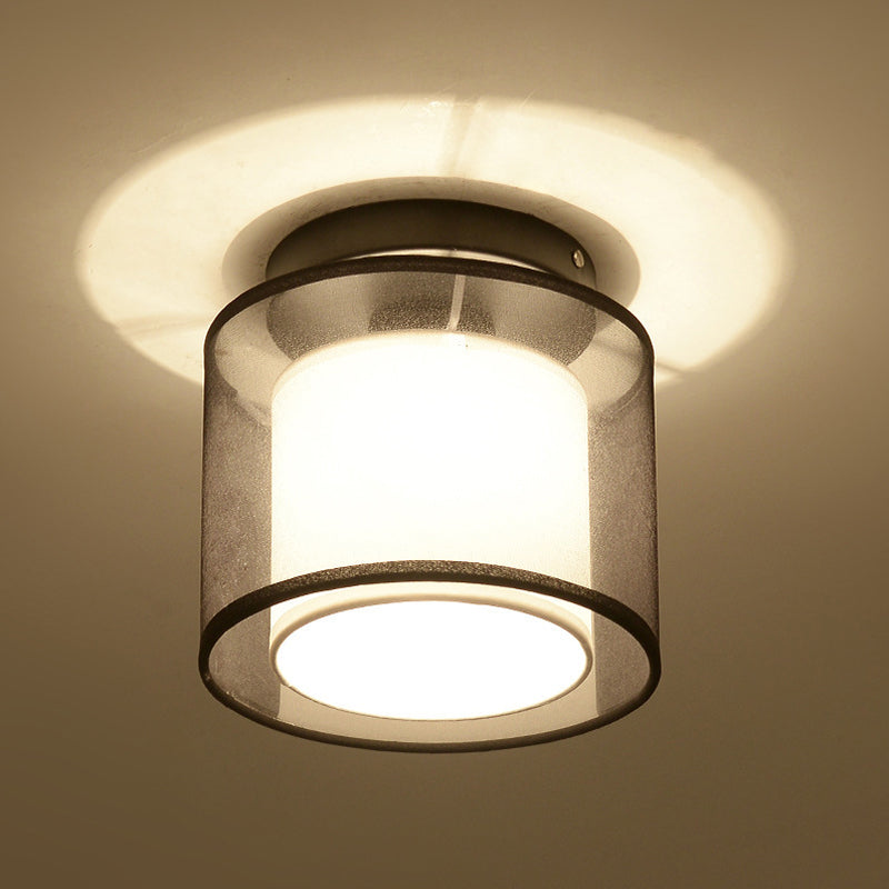 Black 1 Bulb Ceiling Light Fixture Industrial Fabric Dual-Layered Cylinder Flush Mount Lighting Clearhalo 'Ceiling Lights' 'Close To Ceiling Lights' 'Close to ceiling' 'Flush mount' Lighting' 1472764
