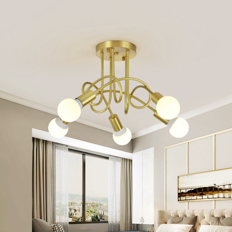 Colonial Sputnik Ceiling Flush Mount 3/4/5-Light Metal Semi Flush in Gold with Orb Opal Glass Shade Clearhalo 'Ceiling Lights' 'Close To Ceiling Lights' 'Close to ceiling' 'Semi-flushmount' Lighting' 1472769