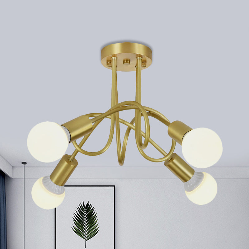 Colonial Sputnik Ceiling Flush Mount 3/4/5-Light Metal Semi Flush in Gold with Orb Opal Glass Shade Clearhalo 'Ceiling Lights' 'Close To Ceiling Lights' 'Close to ceiling' 'Semi-flushmount' Lighting' 1472772