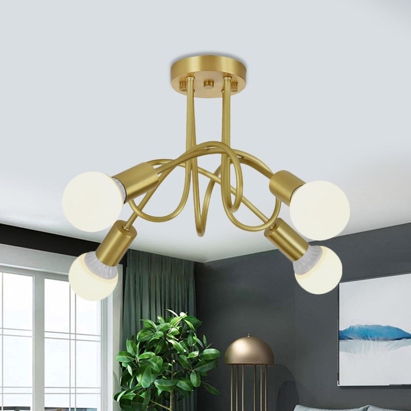Colonial Sputnik Ceiling Flush Mount 3/4/5-Light Metal Semi Flush in Gold with Orb Opal Glass Shade 4 Gold Clearhalo 'Ceiling Lights' 'Close To Ceiling Lights' 'Close to ceiling' 'Semi-flushmount' Lighting' 1472773