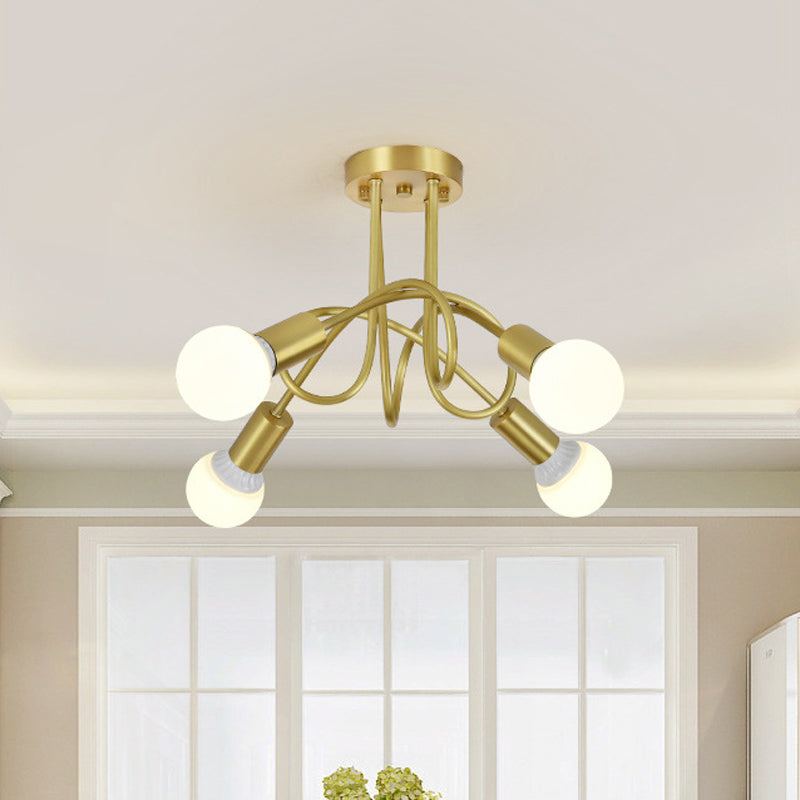 Colonial Sputnik Ceiling Flush Mount 3/4/5-Light Metal Semi Flush in Gold with Orb Opal Glass Shade Clearhalo 'Ceiling Lights' 'Close To Ceiling Lights' 'Close to ceiling' 'Semi-flushmount' Lighting' 1472774