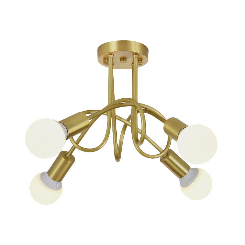 Colonial Sputnik Ceiling Flush Mount 3/4/5-Light Metal Semi Flush in Gold with Orb Opal Glass Shade Clearhalo 'Ceiling Lights' 'Close To Ceiling Lights' 'Close to ceiling' 'Semi-flushmount' Lighting' 1472775