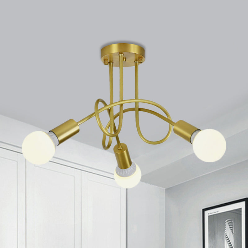 Colonial Sputnik Ceiling Flush Mount 3/4/5-Light Metal Semi Flush in Gold with Orb Opal Glass Shade Clearhalo 'Ceiling Lights' 'Close To Ceiling Lights' 'Close to ceiling' 'Semi-flushmount' Lighting' 1472777