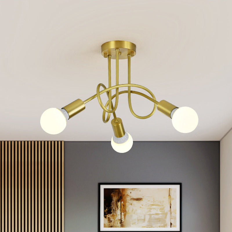 Colonial Sputnik Ceiling Flush Mount 3/4/5-Light Metal Semi Flush in Gold with Orb Opal Glass Shade Clearhalo 'Ceiling Lights' 'Close To Ceiling Lights' 'Close to ceiling' 'Semi-flushmount' Lighting' 1472779